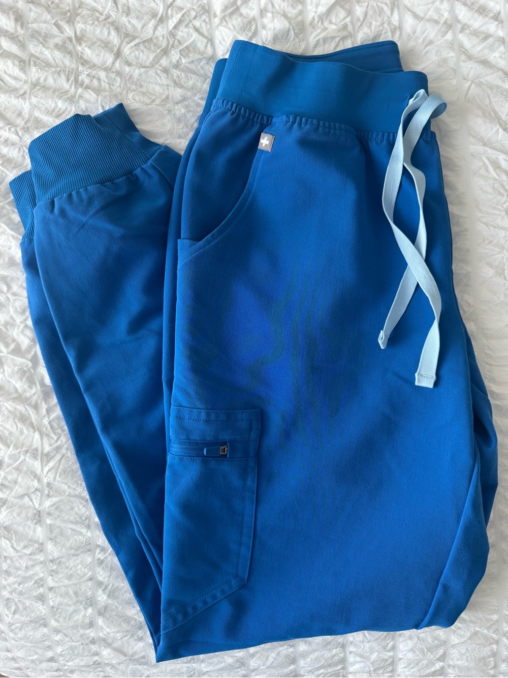 Figs Scrub Joggers in Royal Blue with Light Blue Drawstring